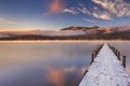 Jetty in Lake Chuzenji, Japan at sunrise in autumn